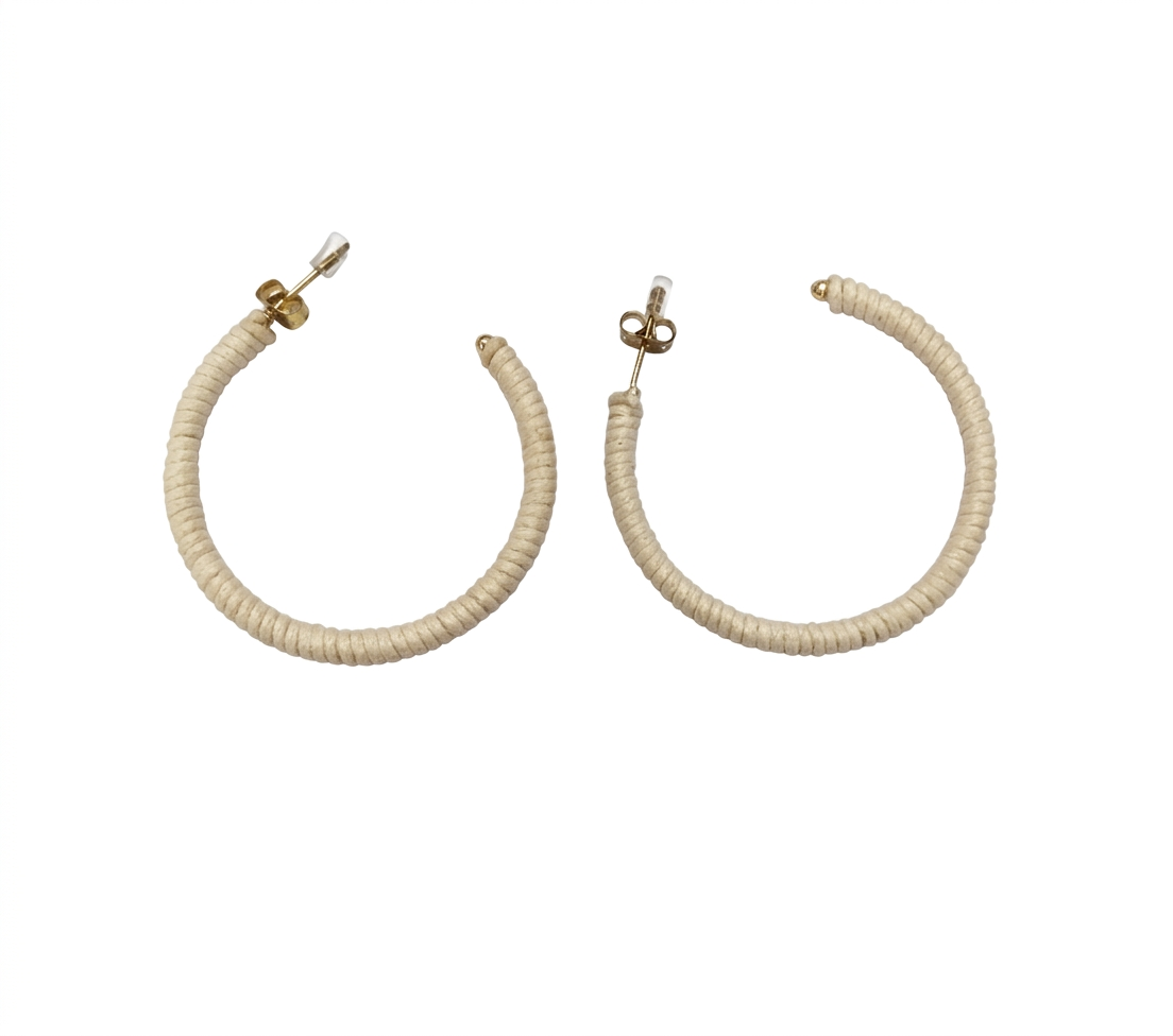 Beige Thread Wrapped Hoop Earrings