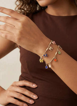 Gold Toned Brass Charm Bracelet Set Of 2