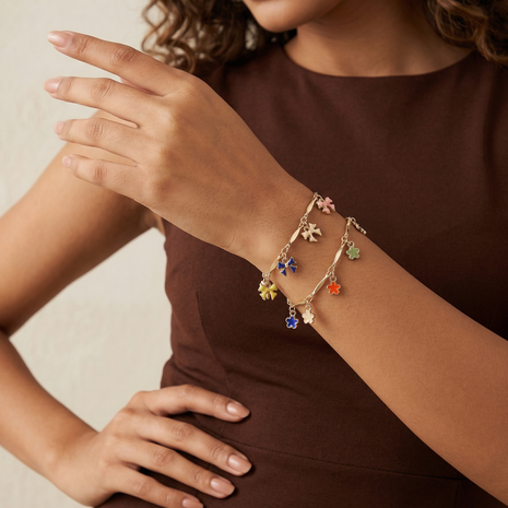 Gold Toned Brass Charm Bracelet Set Of 2