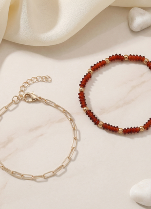 Gold Toned Brass Link Bracelet Set Of 2