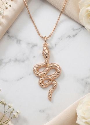 Bold 18K Rose Gold Plated Serpentine Snake Pendant Necklace with Textured Scale Detail