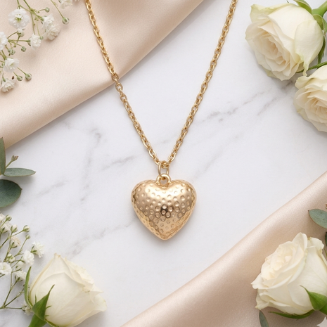 18K Gold Plated Hammered Heart Pendant Necklace for Women