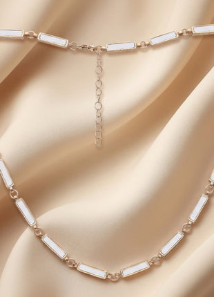 Gold-Plated Brass Rectangular Link Necklace With Stone Inlay