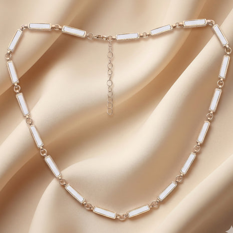 Gold-Plated Brass Rectangular Link Necklace With Stone Inlay
