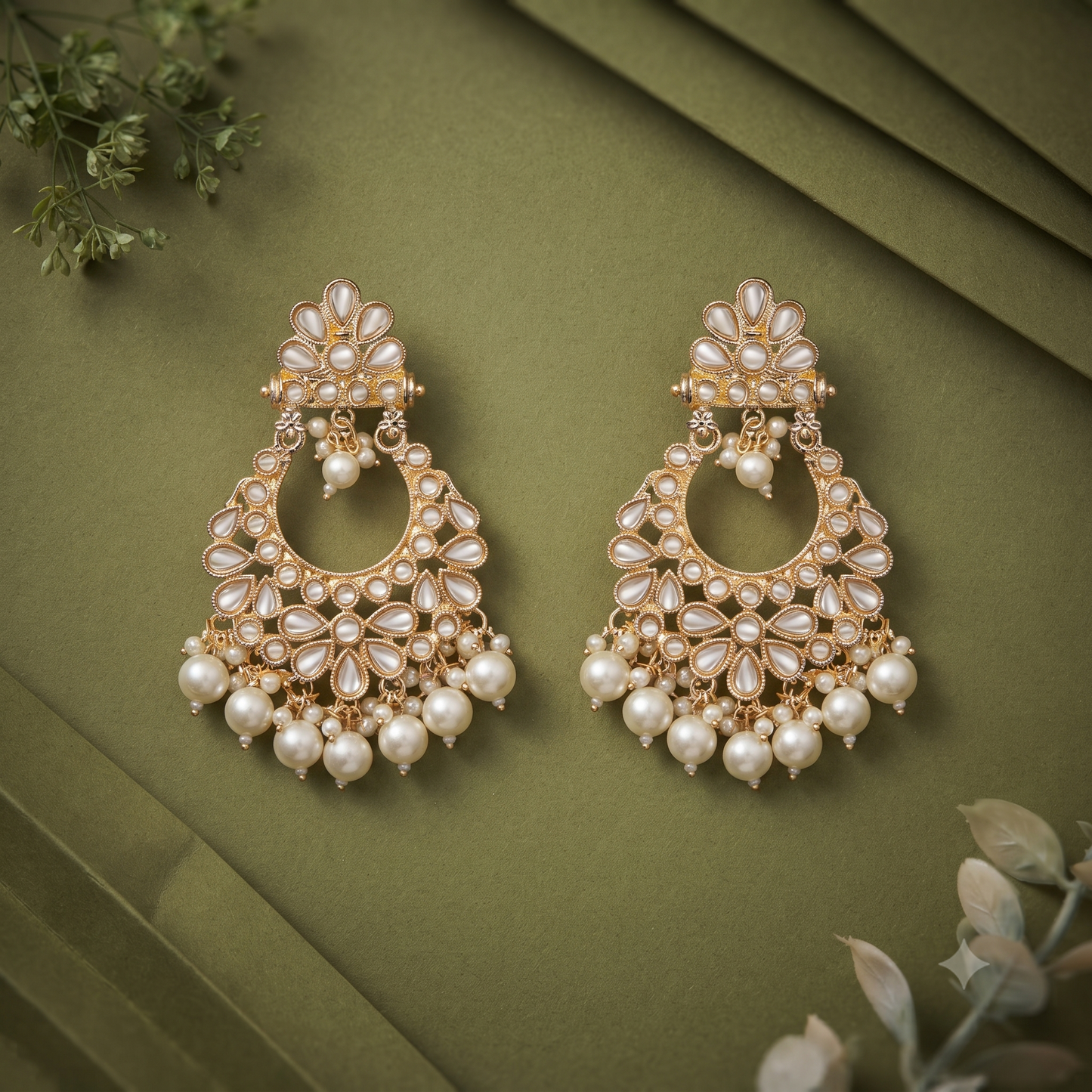 Pearl Accent Chandbali Earrings