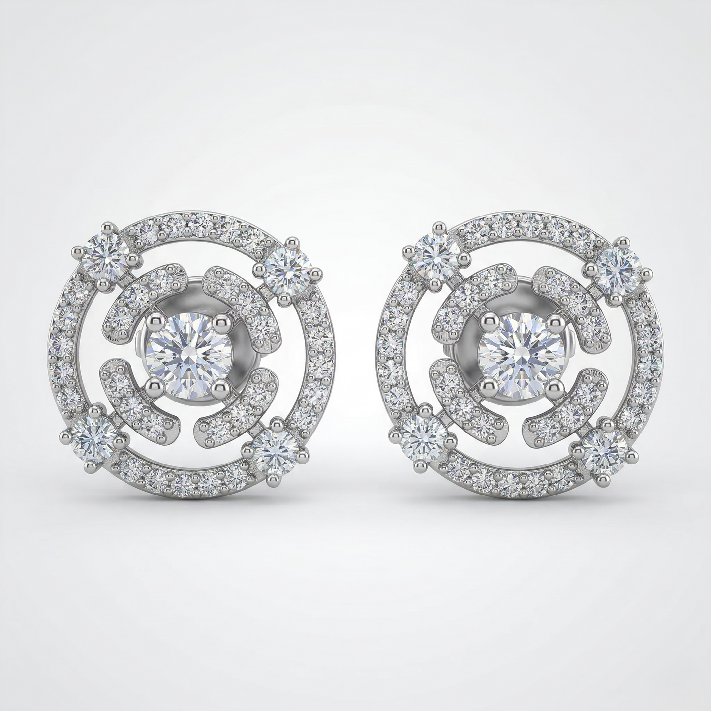 Silver-Tone Circular Stone Stud Earrings