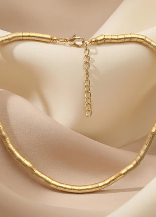 Gold-Plated Brass Handcrafted Textured Tubular Link Statement Necklace