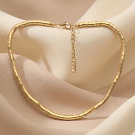 Gold-Plated Brass Handcrafted Textured Tubular Link Statement Necklace
