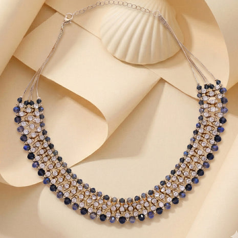 Gold-Plated Brass Handcrafted Beaded Multirow Statement Collar Necklace