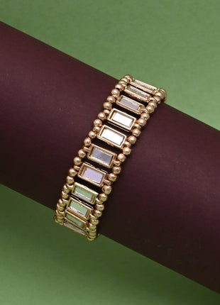 Gold Toned Brass Mirror Elasticated Bracelet