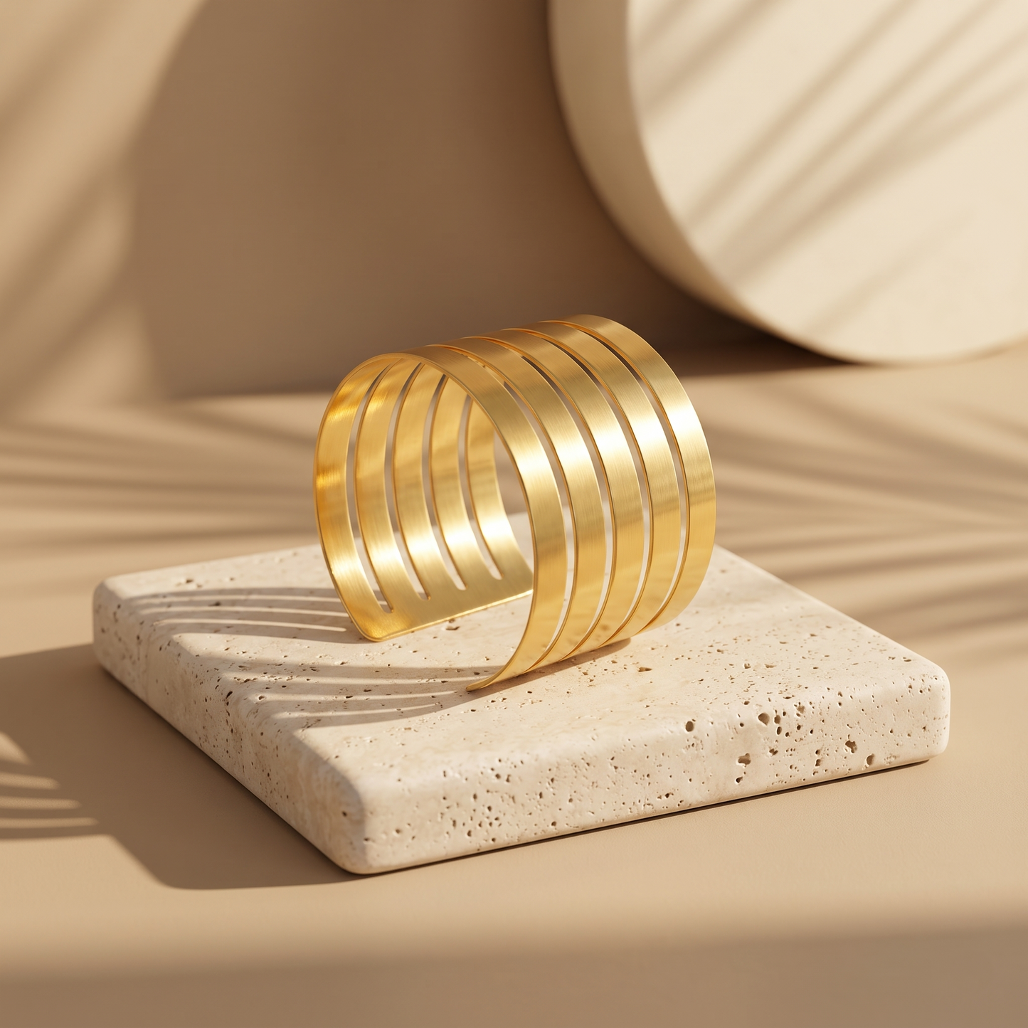 Gold Toned Brass Linear Wire Cuff Bangle