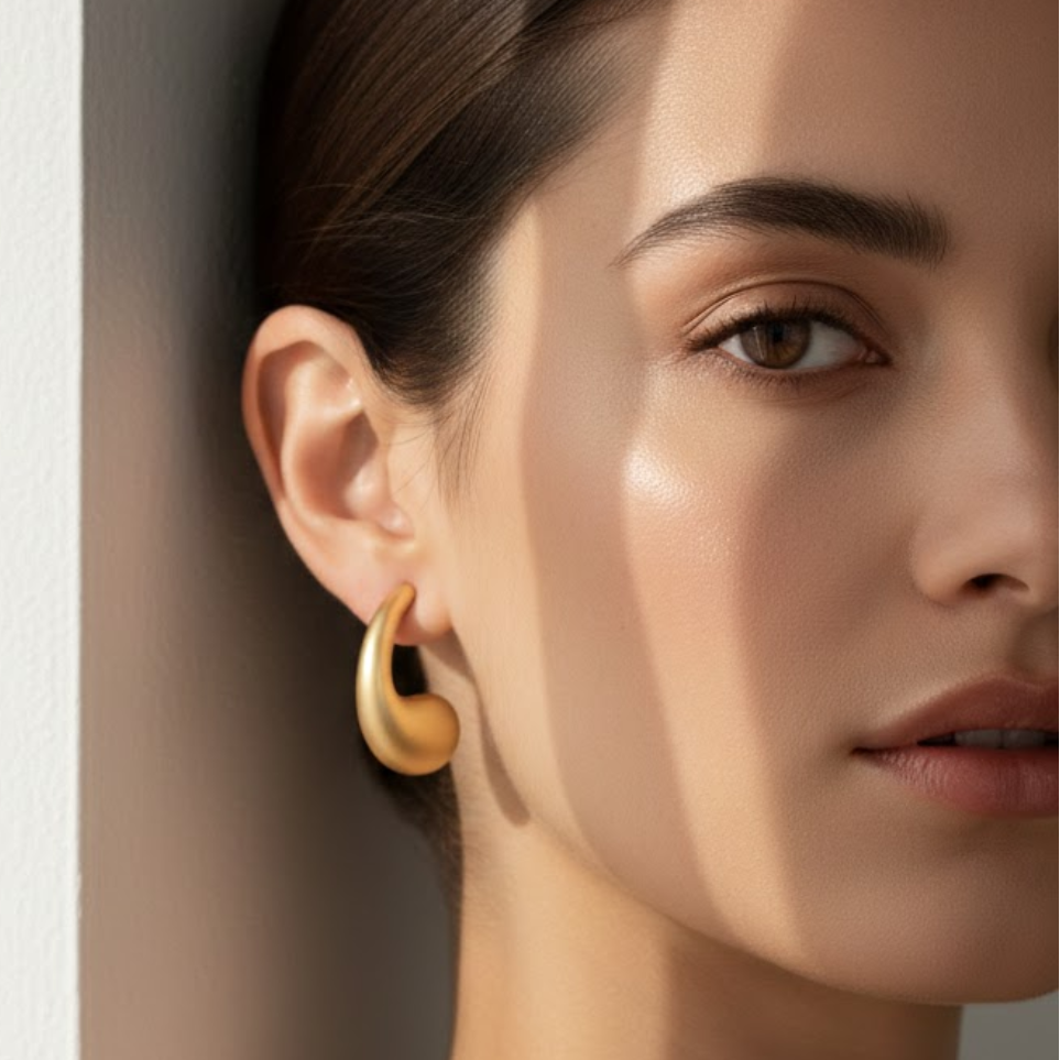 Matte Gold Teardrop Hoop Earrings