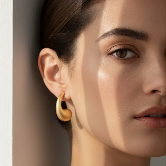 Matte Gold Teardrop Hoop Earrings