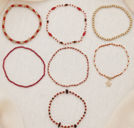 Gold Toned Brass Elasticated Bracelet Set Of 7