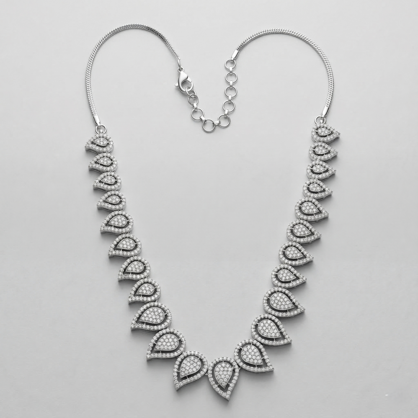 Elegant Silver-Tone Teardrop Stone Necklace Set