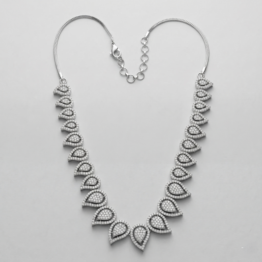 Elegant Silver-Tone Teardrop Stone Necklace Set