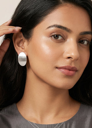 Silver Plated Brass Oval Stud Earrings