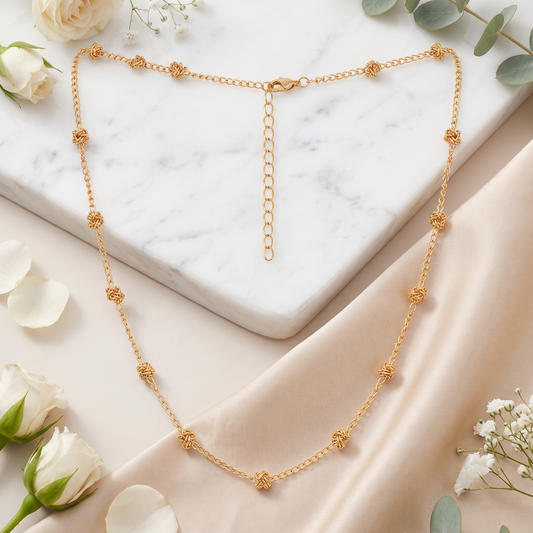 Gold Plated Brass Beaded Station Chain Necklace