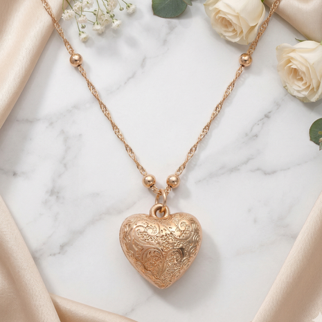 Rose Gold Heart Pendant Necklace with Twisted Satellite Bead Chain