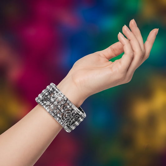 Silver Plated Alloy Antique Stone Openable Bangle Bracelet