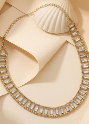 Gold-Plated Brass Stone-Studded Baguette Link Choker Necklace