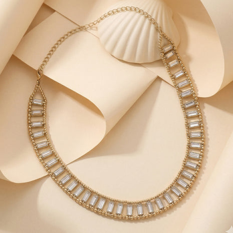 Gold-Plated Brass Stone-Studded Baguette Link Choker Necklace