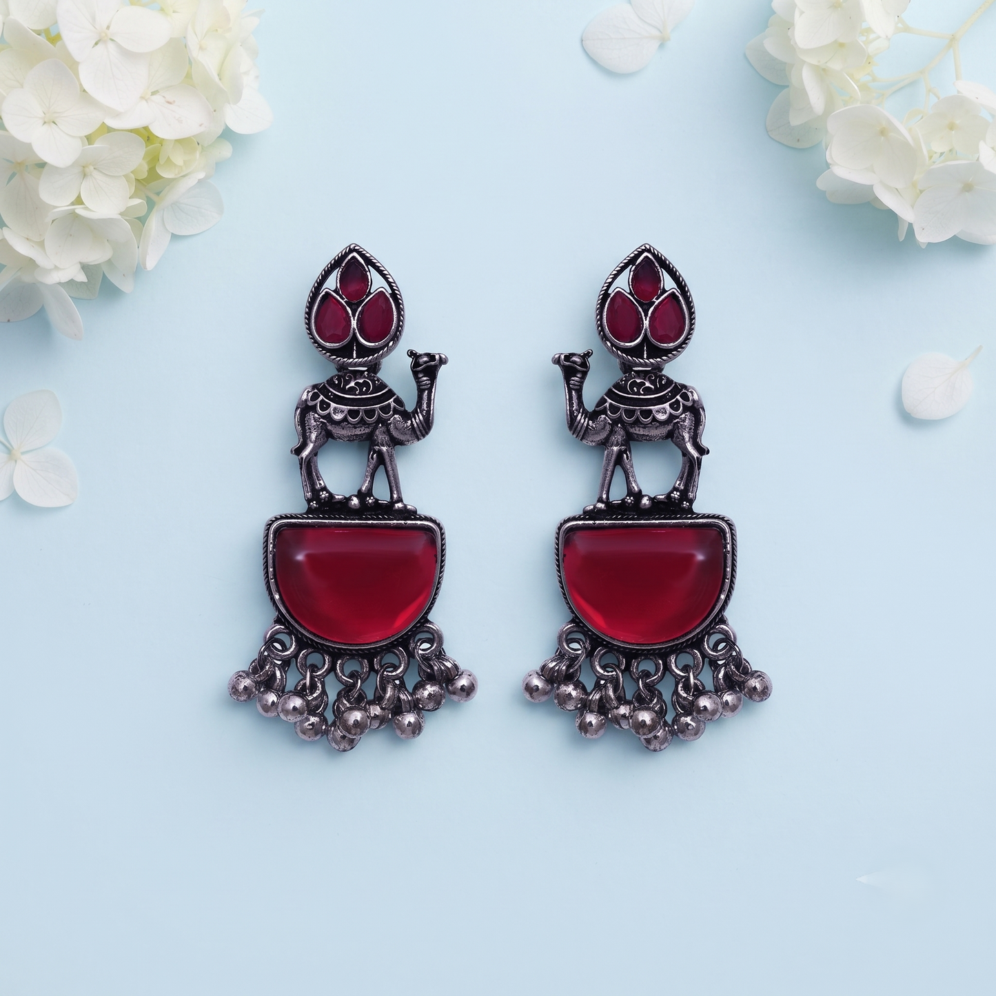 Enchanting Camel Maroon Stone Earrings