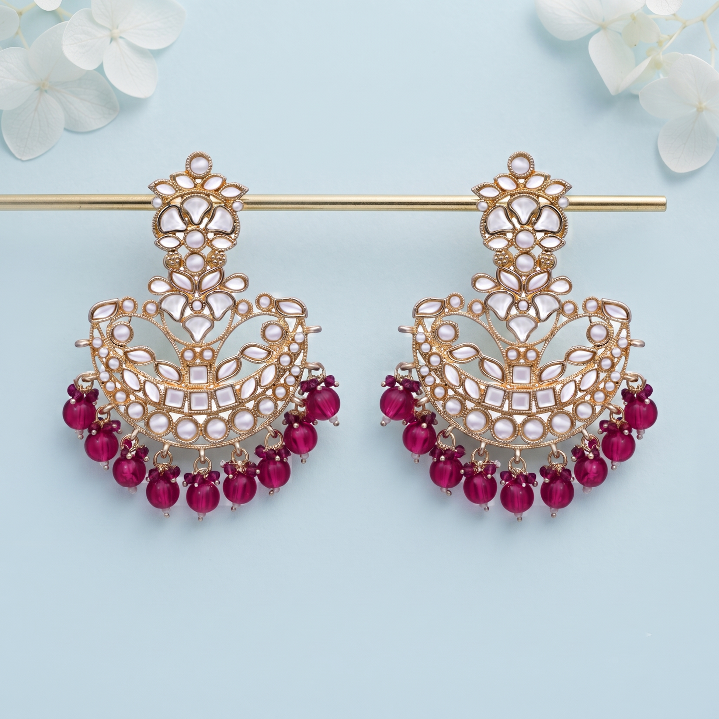 Dark Pink Chandbali Jhumka Earrings