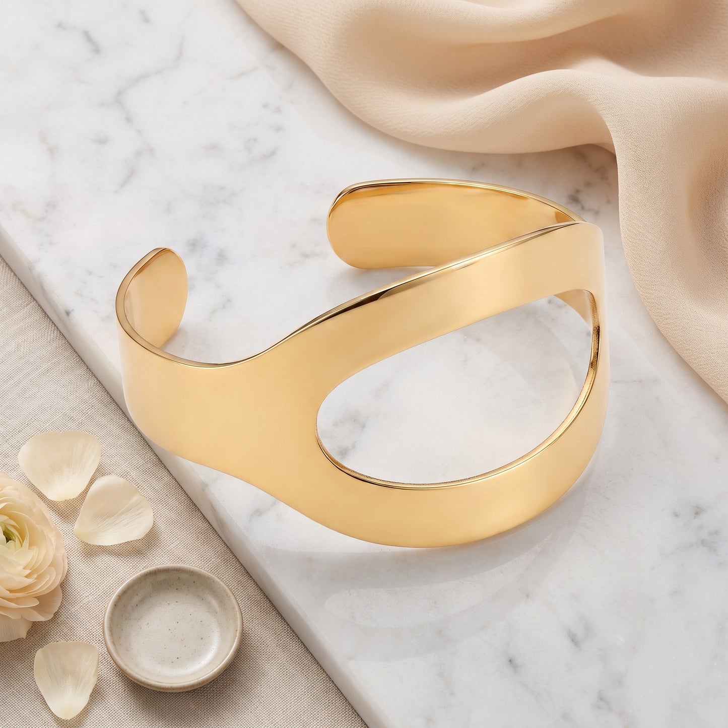 Gold Toned Brass Twisted Open Cuff Bangle