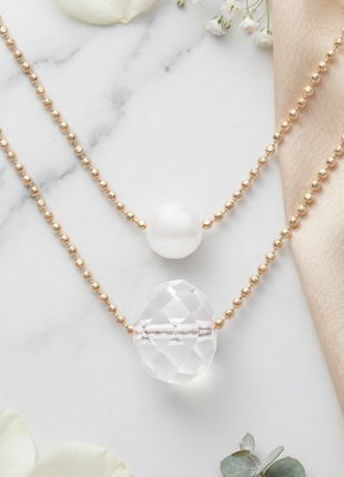 Elegant 14K Rose Gold Plated Double Layered Necklace with Freshwater Pearl Set Of 2