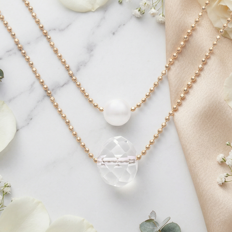 Elegant 14K Rose Gold Plated Double Layered Necklace with Freshwater Pearl Set Of 2