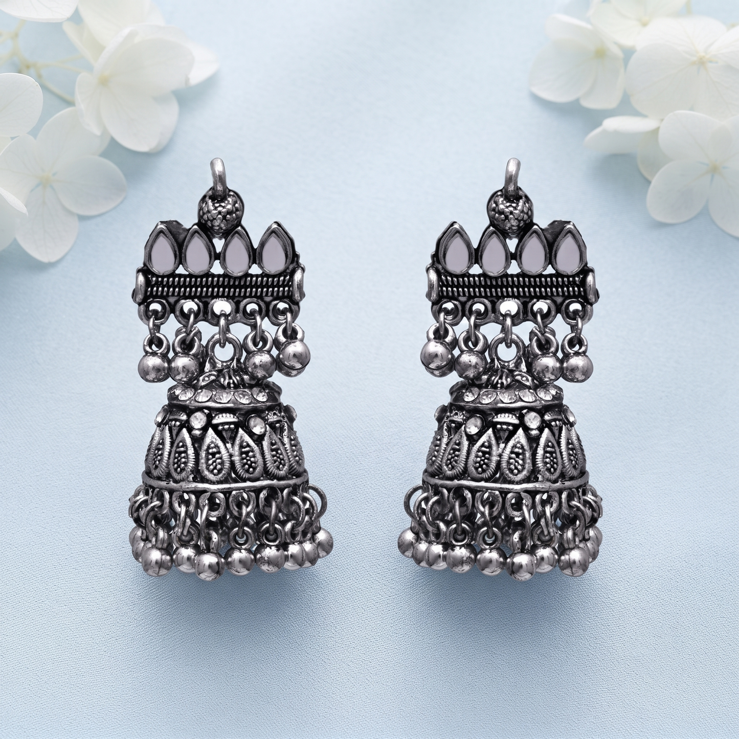 Multi Layer Oxidized Jhumka Earrings