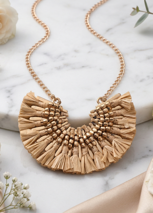 Boho Fan Tassel Statement Necklace with Beaded bib Detailing