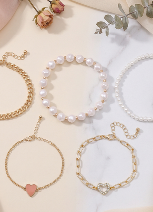 Gold Toned Brass Charm Bracelet Set Of 5