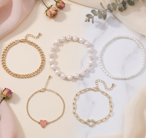 Gold Toned Brass Charm Bracelet Set Of 5