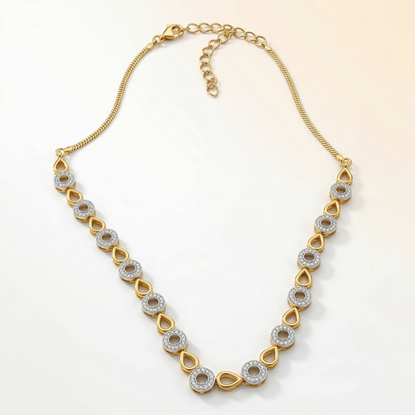 Gold-Tone Teardrop and Circular Stone Necklace Set