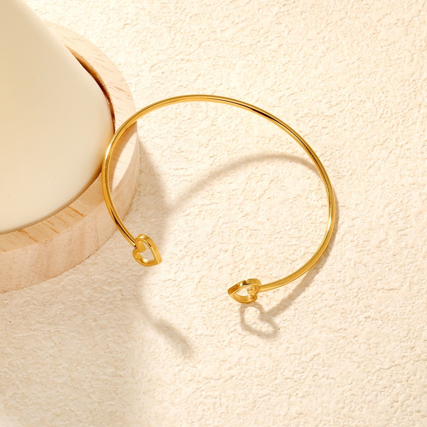 Gold-Tone Heart Motif Adjustable Cuff Bangle