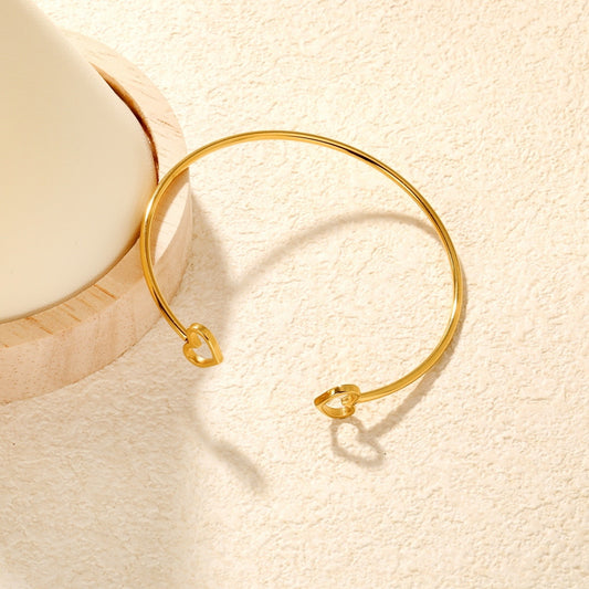 Gold-Tone Heart Motif Adjustable Cuff Bangle