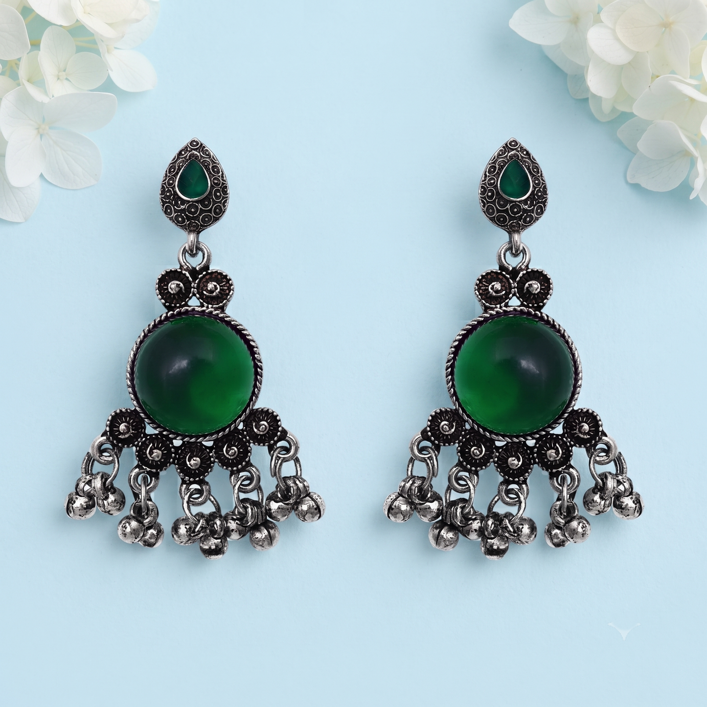 Green Stone Statement Earrings