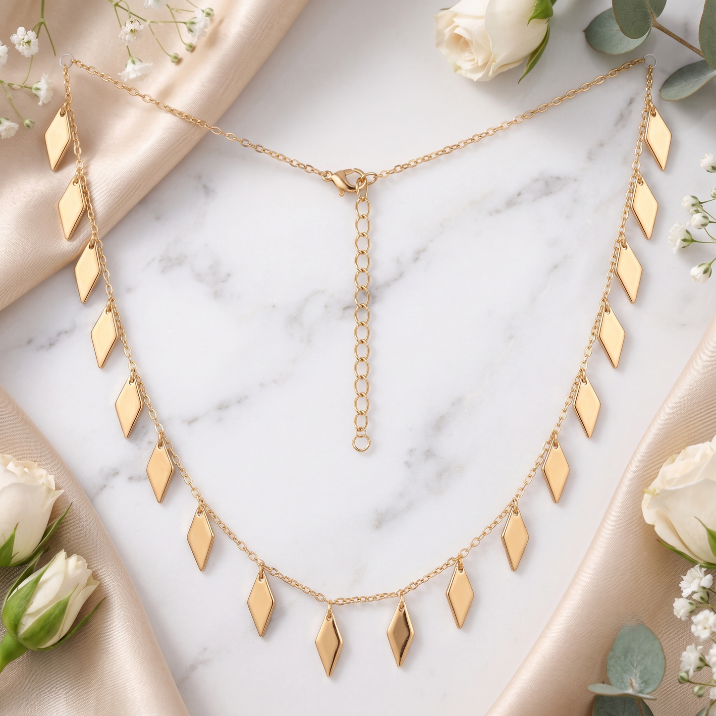 Gold Plated Brass Diamond Motif Charm Necklace