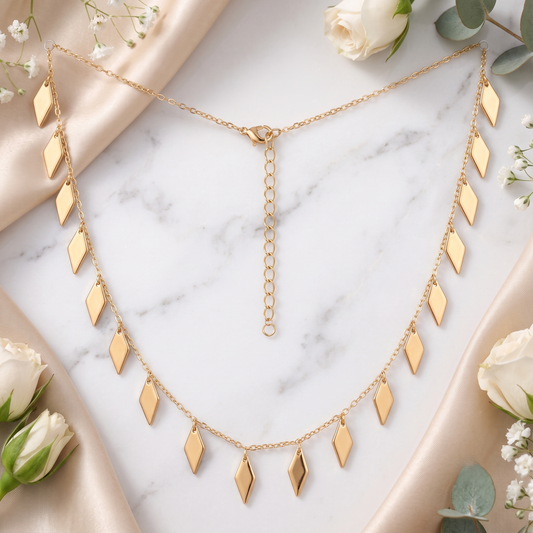 Gold Plated Brass Diamond Motif Charm Necklace