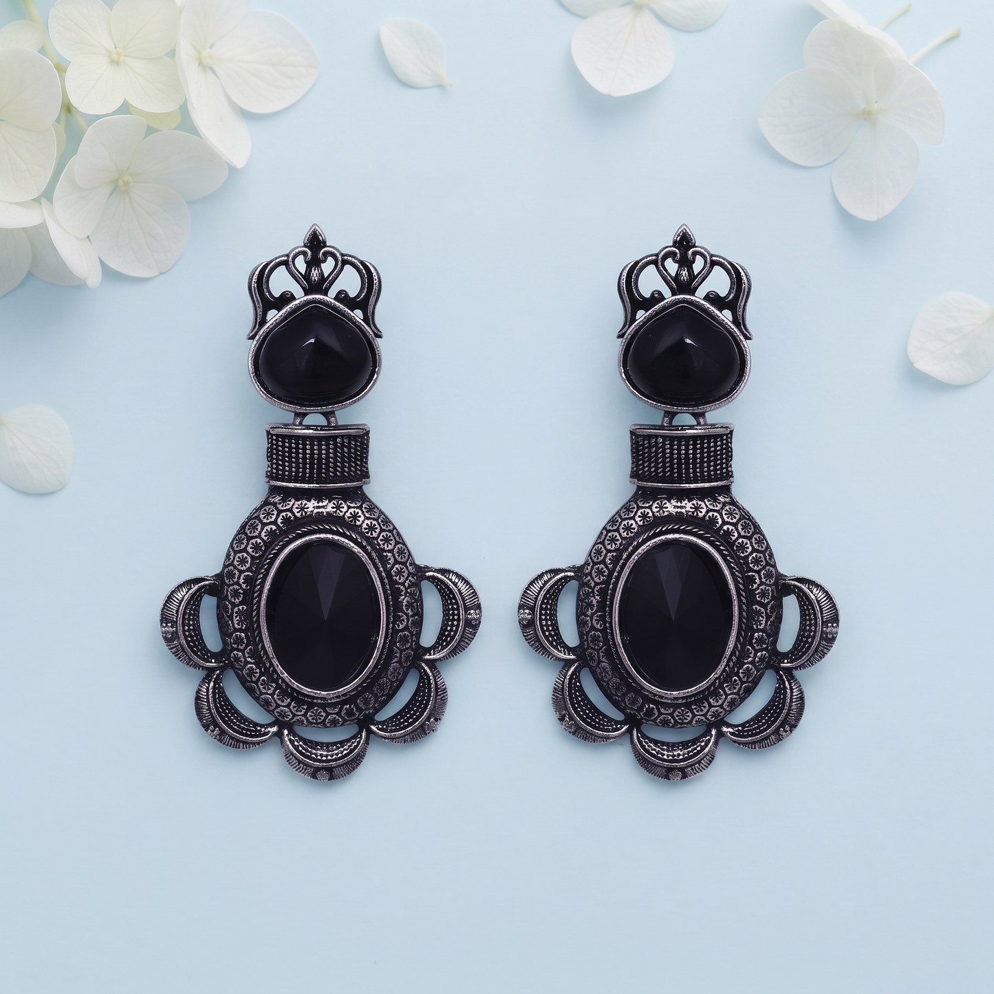 Black Stone Statement Earrings