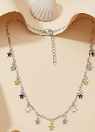 Silver-Plated Brass Multicolor Enamel Star Charm Necklace