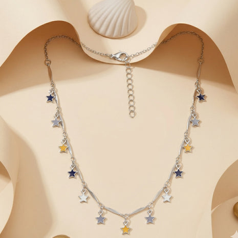 Silver-Plated Brass Multicolor Enamel Star Charm Necklace