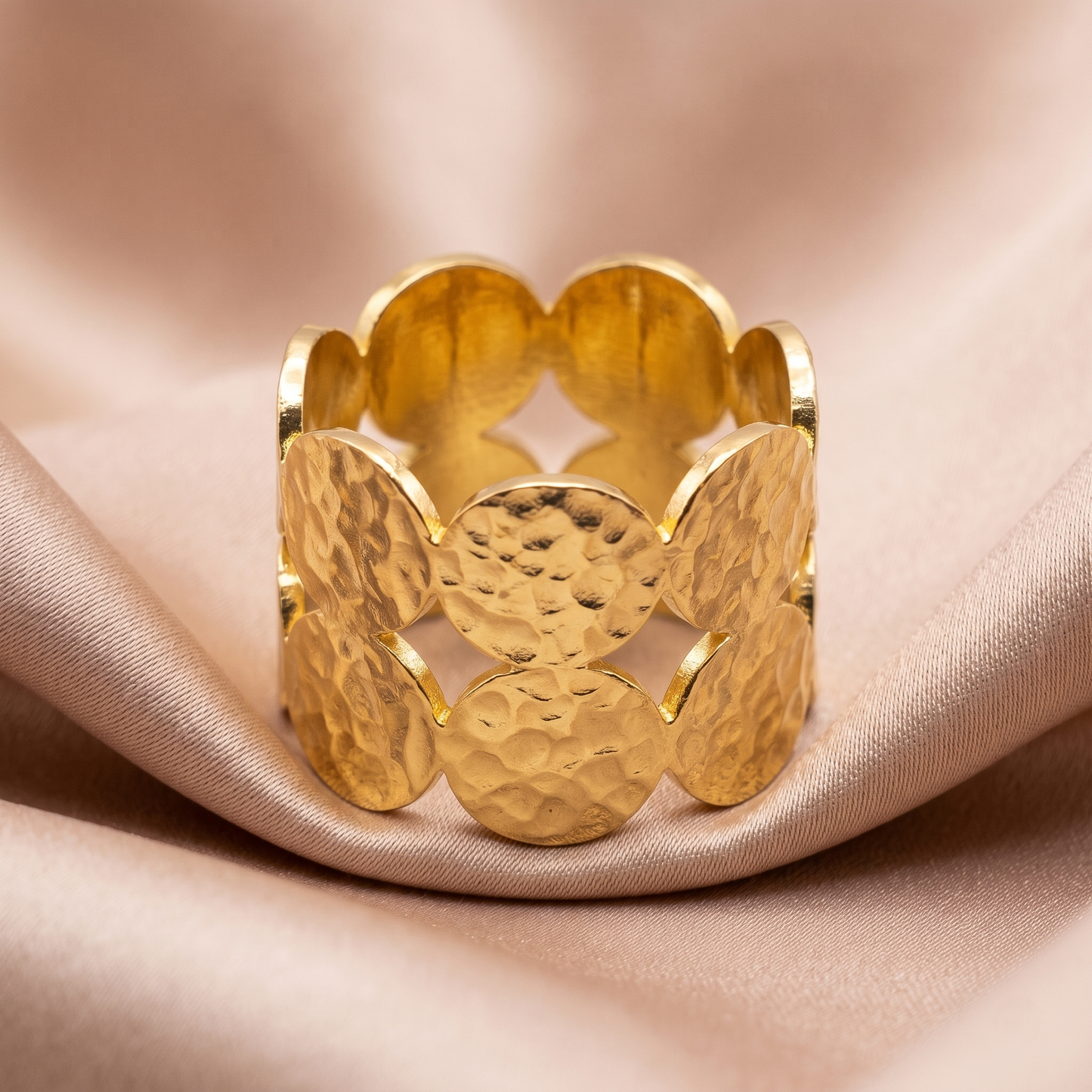 Gold Toned Brass Floral Petal Adjustable Ring