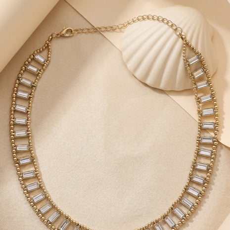 Gold-Plated Brass Stone-Studded Baguette Link Statement Necklace