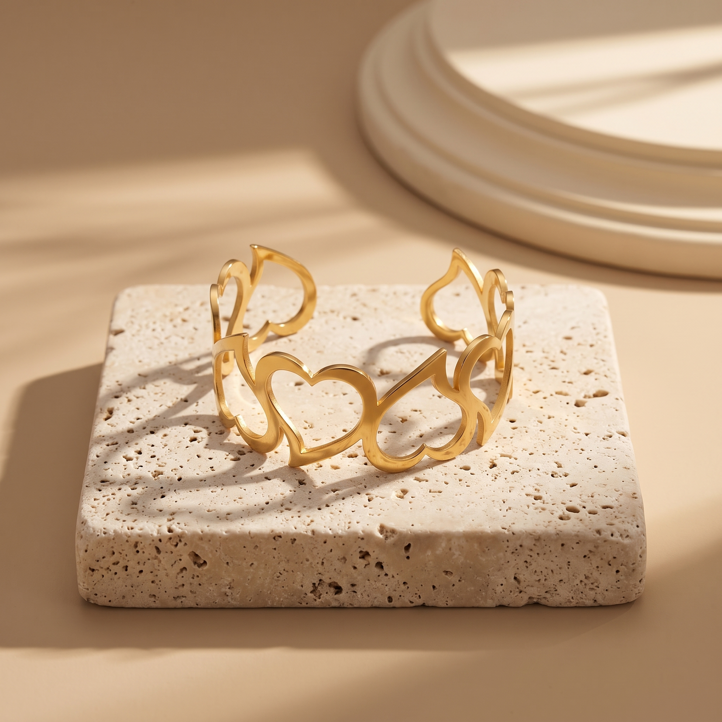 Gold Toned Brass Heart Cutout Cuff Bangle