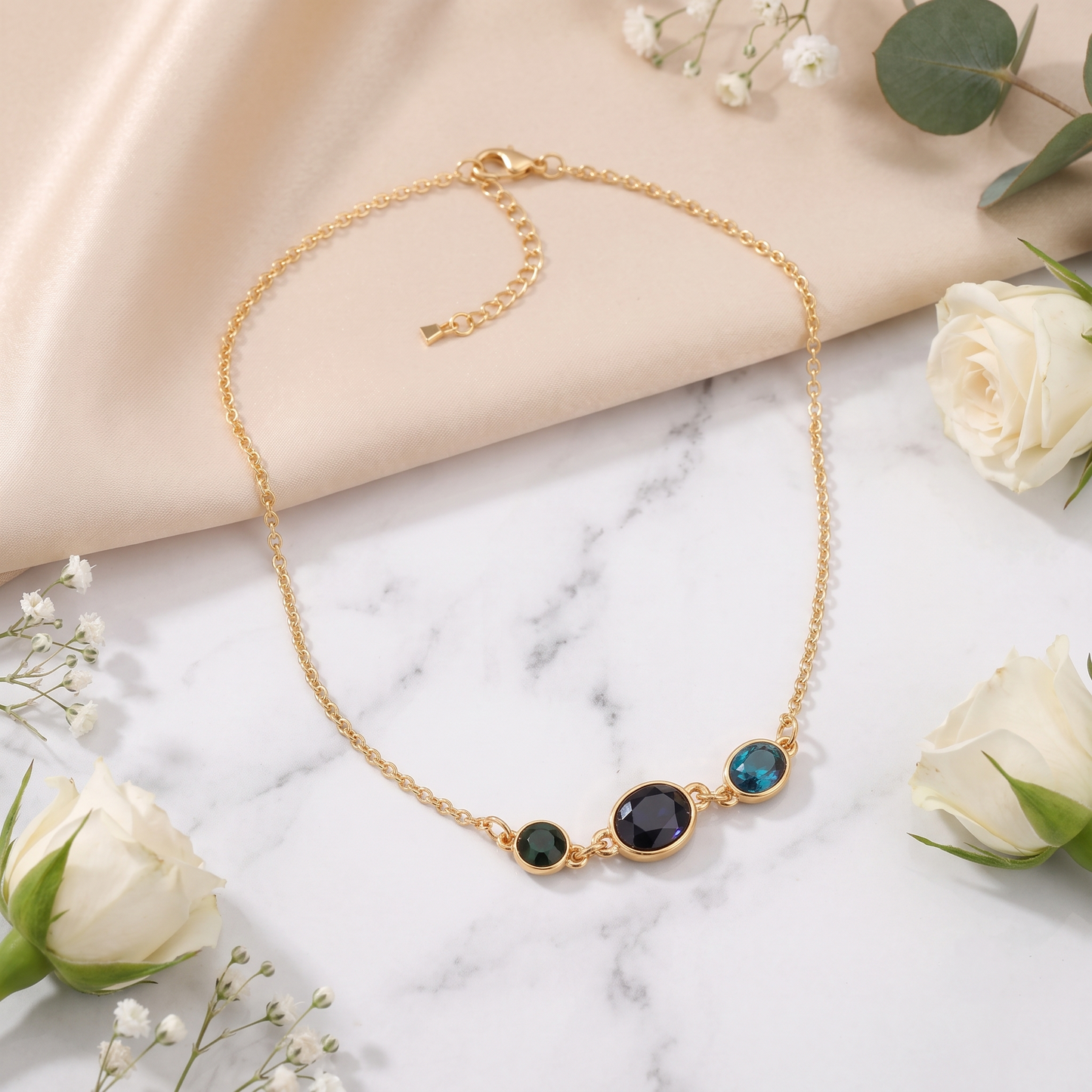 Gold Plated Brass Multi Stone Pendant Necklace