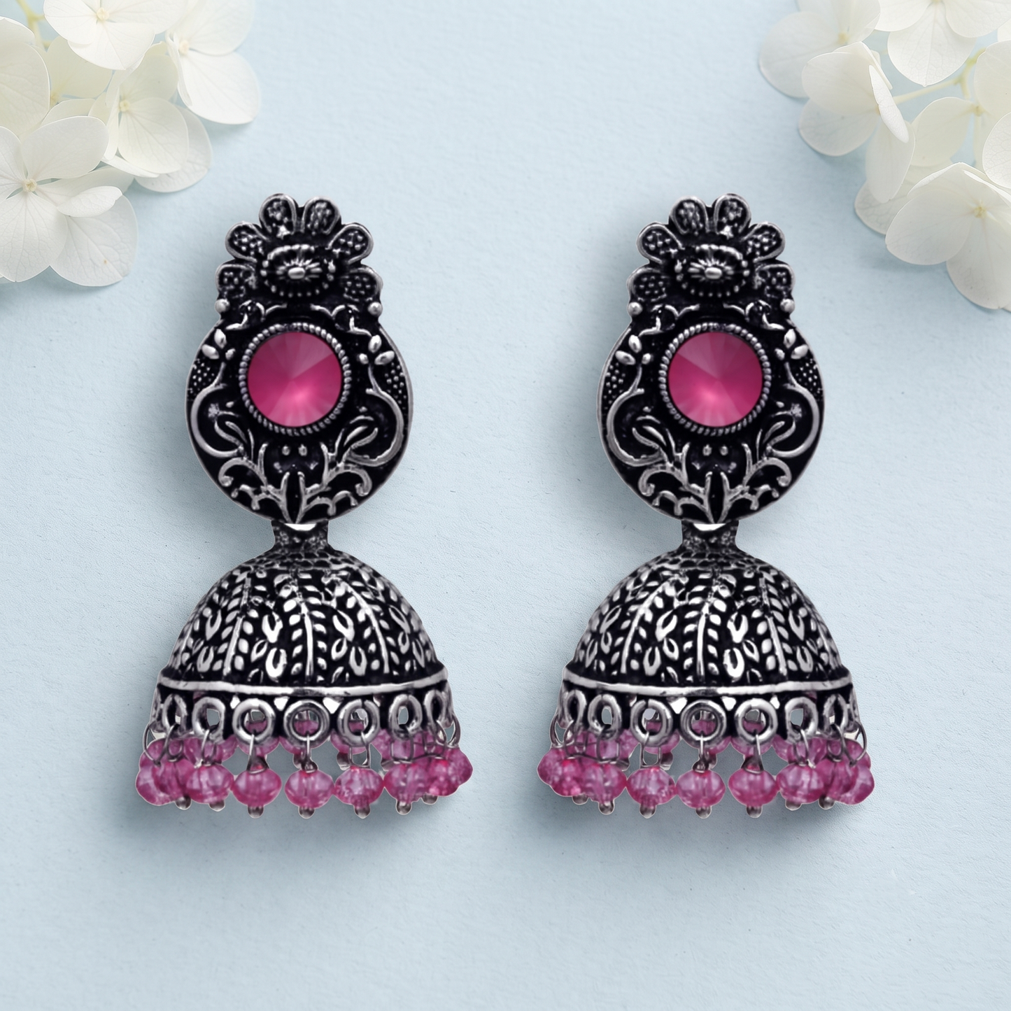 Pink Stone Dangle Jhumka Earrings