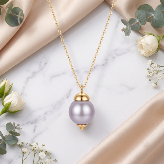 Gold Plated Brass Lavender Pearl Drop Pendant Necklace